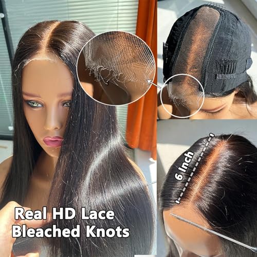 2 by 6 Kim K Glueless Wigs Human Hair Pre Plucked Easy Cut Middle Part Preference Human Hair wig 180% Wear and Go Wigs for Black Women (2¡¿6 black, 22 inch)