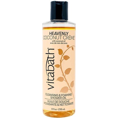 Vitabath Heavenly Coconut Creme Cleansing & Foaming Shower Oil Alluring Nourishing Body Wash & Hydrate - Daily Essential Dry Skin Quench for Women & Men - 8 fl oz