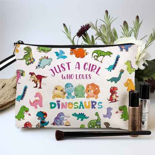 Dinosaur Makeup Bag for Girls,Just A Girl Who Loves Dinosaurs, Cute Dinosaurs Decor Cosmetic Gifts, Dinosaur Lovers Gift zipper Pouch bag6JM240