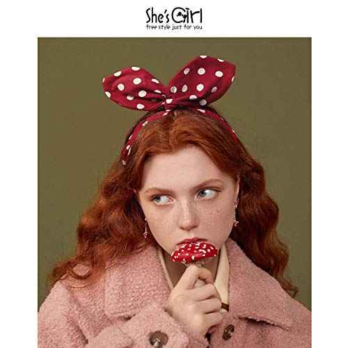 Huachi Bow Headbands for Girls Women Red Polka Dot Headwrap Cute Turban Hair Hoop Knotted with Bunny Ears Vintage Hair Accessories