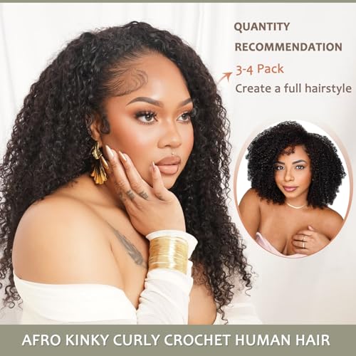 Beauty Youth Afro Kinky Curly Human Crochet Hair - Knotless Pre-Separated Feather-Light Crochet Human Hair Extensions For Braids - 70g/Pack 20Inch