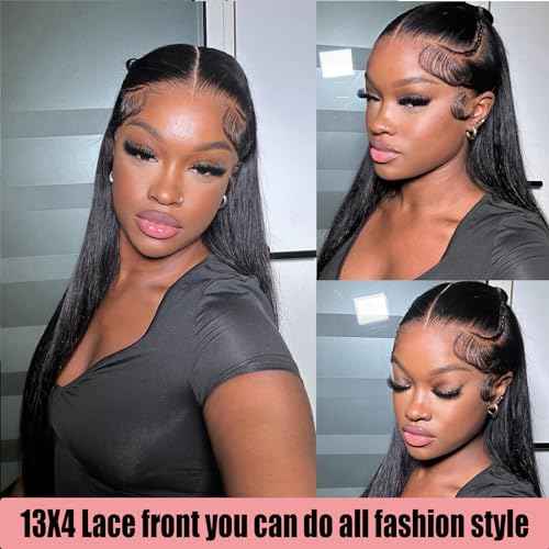 MYSTERY Straight Lace Front Wigs - Human Hair, 13x4 Lace Front Wigs, 150% Density HD Lace Frontal Wigs for Women - Natural Black with Baby Hair, 20 Inch