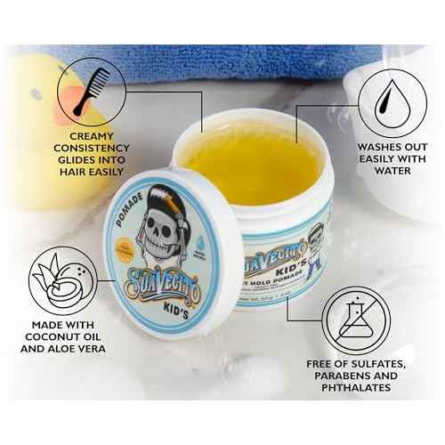 Suavecito Kid's Pomade Calming Chamomile Scent Light Hold 4 oz. - Water Based Flake Free Hair Gel - Dermatologist-Tested, Hypoallergenic Formula - Free of Sulfates, Parabens, and Phthalates