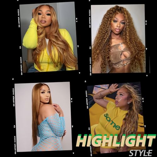 Honey Blonde Wig Human Hair 200 Density Ombre Highlight 13x4 HD Lace Front Wig Human Hair Pre Plucked Body Wave HD Lace Frontal Wig For Women 22 Inch