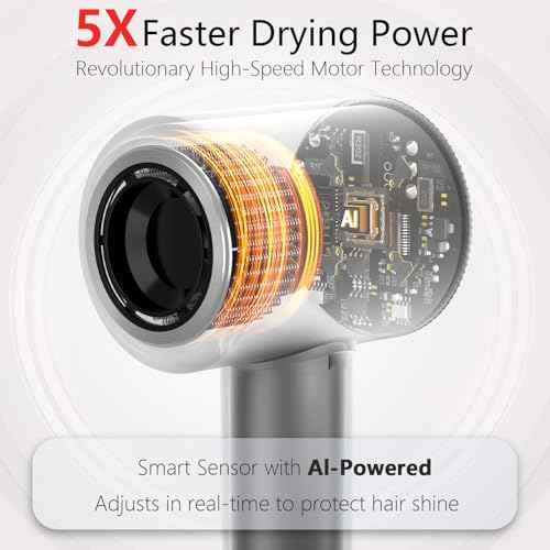 Hair Dryer, 160000 RPM Professional High-Speed Blow Dryer 2 Billion Negative Ionic Care Hair Dryer (Black Gray)