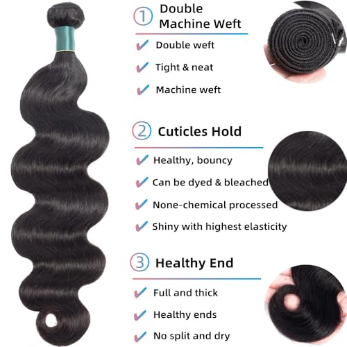 12A Human Hair Bundles Body Wave Bundles Human Hair 18 20 22 Inch 100% Unprocessed Brazilian Virgin Hair Quick Weave Natural Black Hair Extensions