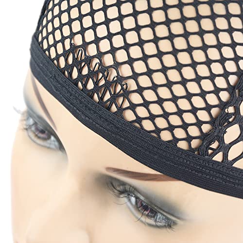 YANTAISIYU 1 Piece Wig Cap Black Stretchable Crochet Wig Cap with 4 Hair Clips Mesh Braided Wig Cap for Making Wig