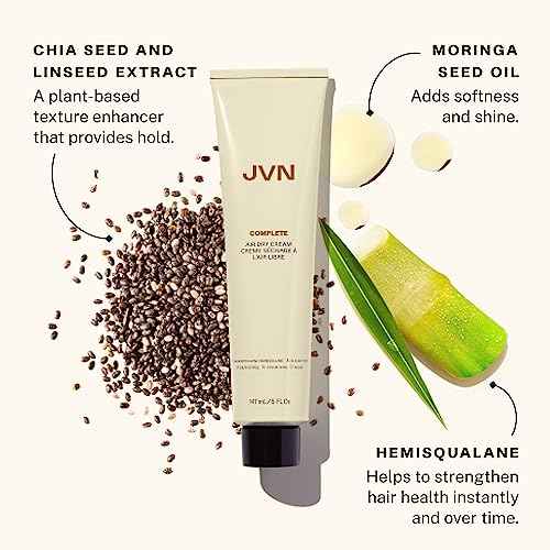 JVN No Heat Complete Air Dry Cream, 5 Fl Oz, Hair Smoothing Cream Enhances Your Natural Texture, Curl Cream and Wavy Hair Products, Silicone Free