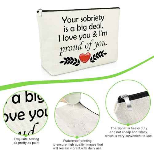 Sobriety Gifts for Women Makeup Bag Recovery Gifts for Women After Surgery Inspirational Cosmetic Bags for Best Friend AA NA Zipper Pouch Sobriety Presents for Coworker Surgery Recovery Get Well Soon