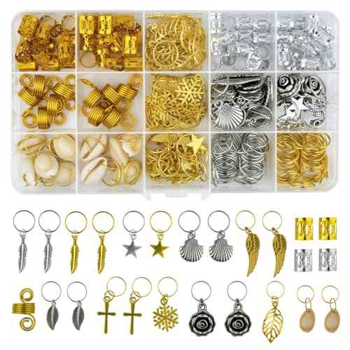 220Pcs Hair Beads Jewelry Braid Accessories Hair Clips Dreadlocks Braiding Accessories Braid Cuffs Metal Hair Coils Rings Women Braid Butterfly Hair Jewelry Gold Hair Jewels Pendants Charms Decoration