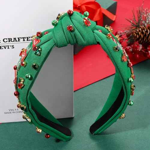 HEIDKRUEGER Jeweled Knot Headband Wide Christmas Headband JINGLE BELL Hair Hoop Party Supplies (JINGLE BELL)