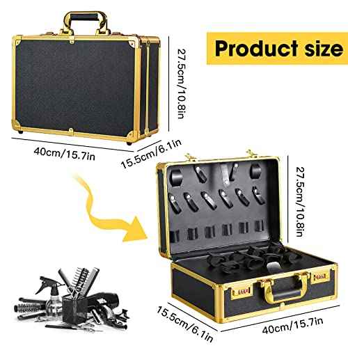 Barber Accessories Case,Barber Briefcase Tool Case,Barber Carrying Cases for Clippers and Supplies,Double Layer Large Barbers Box Travel Organizer, Barber Suitcase Gold
