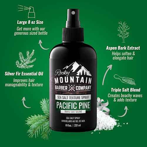 Rocky Mountain Barber Company Sea Salt Spray for Men - Adds Volume, Texture and Light Hold for All Hair Types - Triple Salt Blend - 8 oz