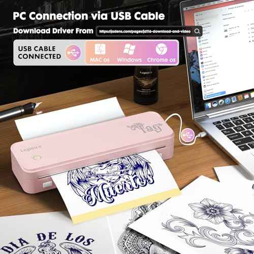 Tattoo Stencil Printer with 40pcs Transfer Paper, Bluetooth Thermal Tattoo Printer Machine for Beginners & Artists, Compatible with Android & iOS, PC(Pink)