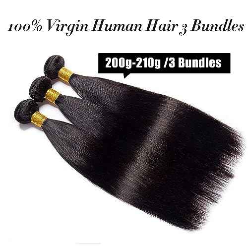 Straight Human Hair Bundles 14 16 18 Inches Brazilian 100% Unprocessed Virgin Hair Weave Bundles Human Hair Straight Weft Natural Black Color Hair Extensions for Women