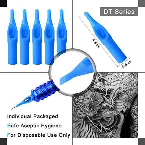 ATOMUS 50pcs Mixed Tattoo Needle Tips Disposable Plastic Assorted Tips 3RT, 5RT, 7RT, 9RT, 3DT, 5DT, 7DT, 9DT, 5FT, 7FT, Tattoo Round Flat/Magnum Diamond Tips (Mixed)