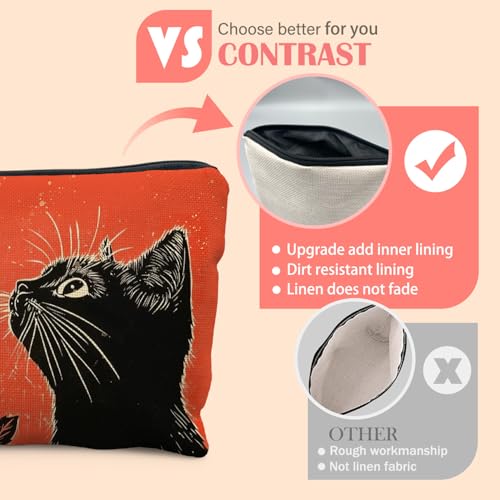 Black Cat Makeup Bag for Women, Cat Lovers Mom Lady Gifts, Black Cats Gifts Cosmetic Bag for Purse