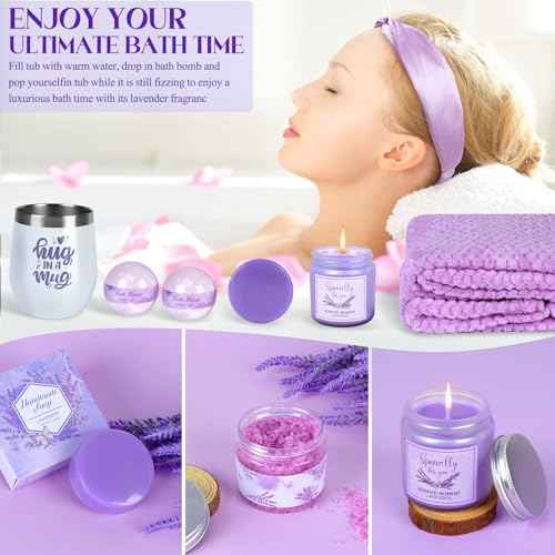 Christmas Gifts Baskets for Women,Get Well Self Care Gifts for Women,Lavender Relaxing Spa Basket with Luxury Flannel Blanket Feel Better Birthday Gifts for Mom Her Sister Wife Girlfriend