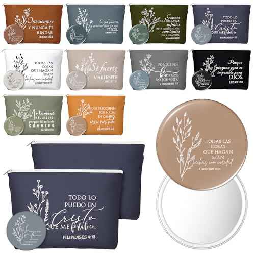 Kacctyen 40 Sets Advent Beauty Calendar Spanish Christian Gifts for Women Regalos Cristianos Para Mujer for Christmas Religious Canvas Makeup Bags with Bible Verse Compact Mirrors (Boho Color)
