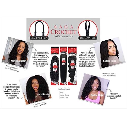 Saga Human Hair Crochet Braids Standard Type Super Curl (18", 1B)