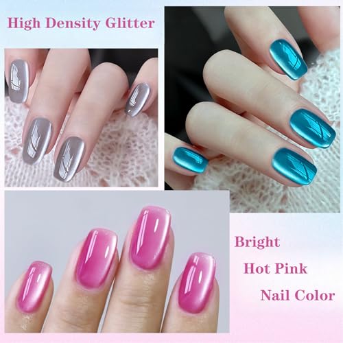 Jelly Cat Hot Pink Gel Nail Polish - Glossy Cat Eye, Magnetic, Translucent & Glass Finish