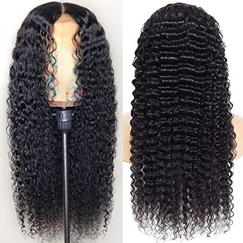 Deep Wave Lace Front Wigs Human Hair 180% Density Curly Wig 13x4 Lace Frontal Wet and Wavy Wigs for Black Women with Baby Hair and Special Designed Adjustable Straps 24 Inch