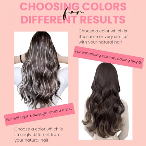 Clip in Extensions Real Human Hair 7pcs, Natural and Seamless 90g (Ombre Dark Brown to Chestnut Brown, 18 inch)