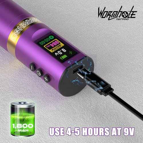 Wormhole Tattoo Gun Kit Wireless Tattoo Machine Kit with Digital LED Display 1,800 mAh Tattoo Kit Power Supply Smart Tattoo Pen Kit Tattoo Cartridge Needles for Tattooist WTK285