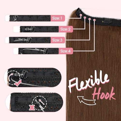 Halo Hair Extensions,Prokyvity Halo Hair Extensions Real Human Hair,Invisible Adjustable Wire Extensions for Seamless Blending 18 inch/65g Mid-Tone Brown