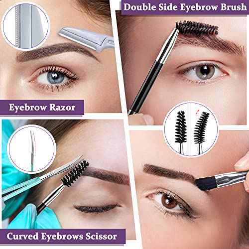 TsMADDTs 7PCS Tweezers for Women Facial Hair, Precision Tweezer Set for Eyebrows with Curved Scissor and Eyebrow Razor for Ingrown Hair