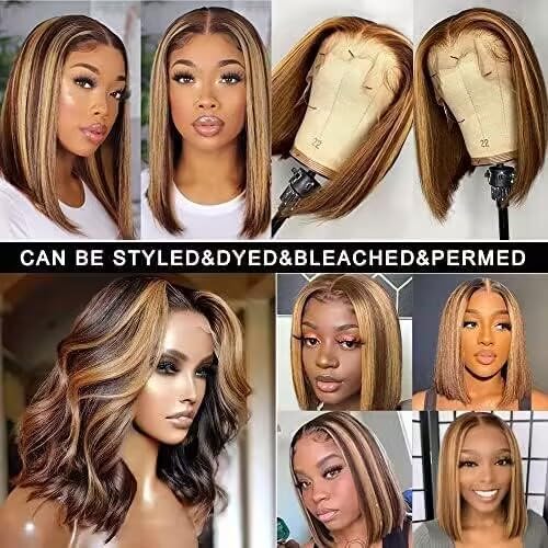 HD Transparent Straight 4/27 Highlight Bob Lace Front Wigs Human Hair Wear and Go Glueless Ombre Honey Blonde Highlight Bob Wig Human Hair Pre Plucked With Baby Hair Short Bob Wigs For Black Women