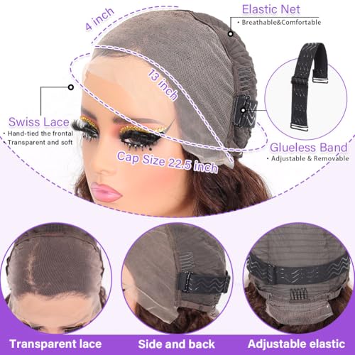 Hihmarm 13x4 Chocolate Brown Lace Front Wigs Human Hair Pre Plucked 12 Inch Body Wave Bob Wig Human Hair Short Bob Wigs for Black Women 180% Density Glueless Wig HD Lace Frontal Wigs Human Hair