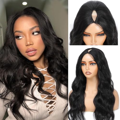 V Part Wig Human Hair Body Wave Upgrade U Part Human Hair Wig With Clips Glueless Wigs Human Hair Beginner Friendly 18 Inch V Shape Clip In Half Wigs for Women No Leave Out 180% Density