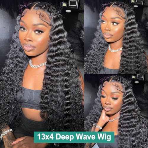 26 Inch Lace Front Wigs Human Hair Deep Wave 13x4 Human Hair Wigs for Women 180 Density Glueless Lace Frontal Wigs Brazilian Virgin Pre Plucked Bleached Knots (26 Inch)