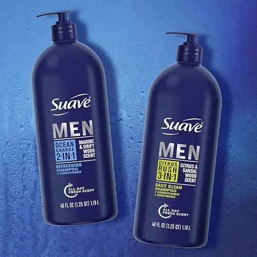 Suave Shampoo Conditioner Bodywash Men 3 in 1 Citrus & Sandal Wood to Cleanse and Nourish Hair and Skin, 40 oz Pack of 3