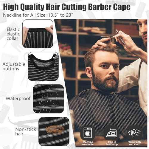 NICEMOVIC 10 in 1 Hair Cutting Barber Cape with Neck Duster Brush Barber Brush Neck Strips Hair Combs Hair Clips, Professional Barber Accessories Cleaning Supplies for Salon Haircut Styling (Stripe)