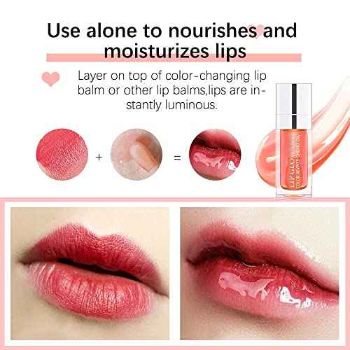 GECOMO Hydrating Lip Glow Oil, Moisturizing Lip Glow Oil, Nourishing Glossy Transparent Lip Oil, Plumping Lip Oil, Lip Balm, Non-sticky Tinted Toot Lip Balm for Lip Care (CLEAR) 0.2 OZ