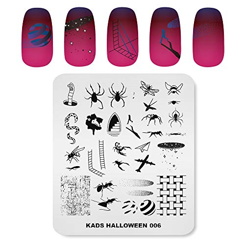 KADS 3Pcs Nail Stamping Plates Set Nails Art Stamp Templates Halloween Horror Themed Skull Bat Witch Spider(Halloween 2)
