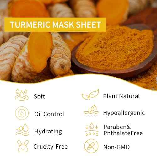 Turmeric Face Masks Sheet for Women,Moisturizes Facial Masks Oil Control,Hydrates, Soothes,Home Spa Facial Sheet Mask For All The Skin£¨12Pack£©