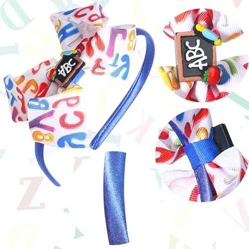 Back to School Hair Bows Clips Pencil Headband Yellow Headband Blackboard Headbands For Girls Hair Bow Clips Head Boppers No Slip Headdress School Hair Bands Gifts 1PCS