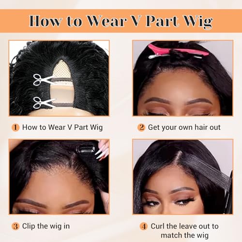 V Part Wig Human Hair Body Wave for Black Women Upgrade U Part Human Hair Wig 100% Beginner Friendly 200% Density Natural Color (16 inch)