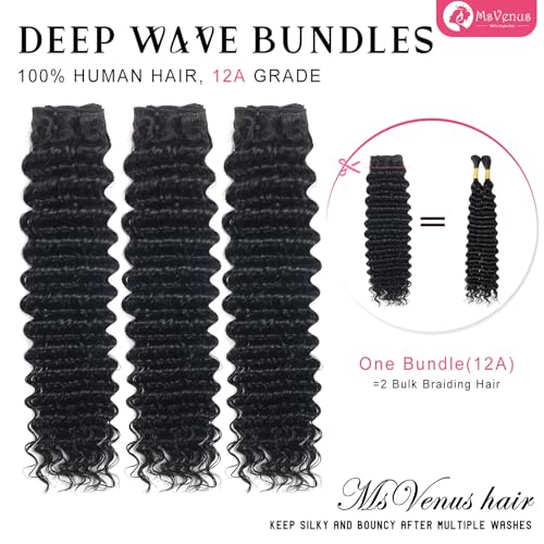 12A Deep Wave Bundles Human Hair 16 18 20 Inches 100% Unprocessed Indian Human Hair Bundles Wet and Wavy Raw Virgin Hair Curly Weave 3 Bundle Deal (Natural Color, 16 18 20 Inches)