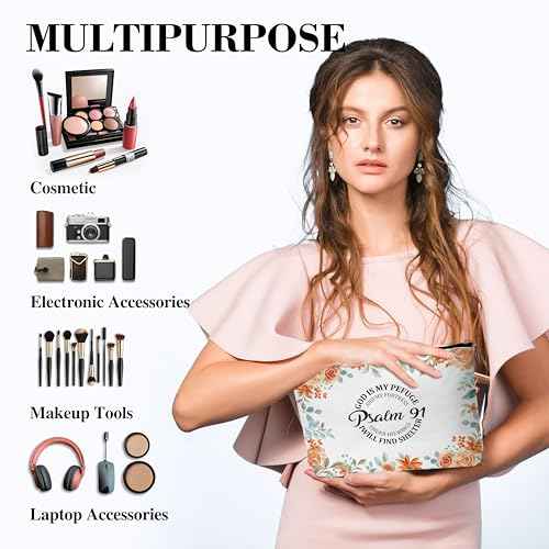 Christian Gifts for Women, Religious Bible Verse Makeup Bag, Faith Over Fear Travel Cosmetic Bag, Toiletry Pouch Gift for Women Birthday Friend Female Friendship Sister Mom A17
