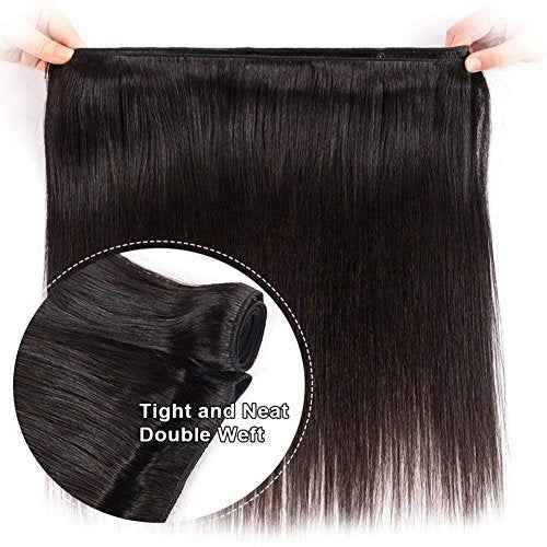 Straight Human Hair Bundles 14 16 18 Inches Brazilian 100% Unprocessed Virgin Hair Weave Bundles Human Hair Straight Weft Natural Black Color Hair Extensions for Women