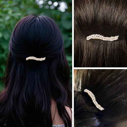 Gold Rhinestone Hair Clips Diamond Gold Clip Cute Small Hairclips Crystal Fringed Wheat Wedding Bridal Short Hair Barrettes Fashion Accessories for Women Girls Thin Thick Hair