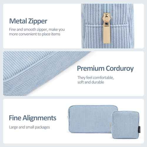 MAGEFY Small Makeup Bag for Purse Mini Cosmetics Bag Corduroy Cute Cosmetic Pouch for Women with Slip-in Pockets