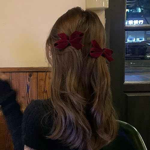 Velvet Hair Bows Clips Elastic Hairbow Ties Toddler Girls Red Ponytail Holder Ribbon Decor Accessories 4.5inch for School Kids Women Xmas Valentines Gift