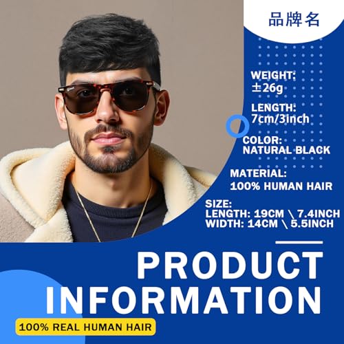 Toupee for Men Human Hair Men¡®s Black Wig Short Straight Fluffy Realistic Hair Wig Thin Skin Daily Party Costume Wigs for Male Guy (Black)