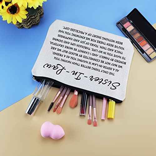 Bonus Sister in Law Gift Makeup Bag Cosmetic Bag Gift Bridal Party Birthday Christmas Wedding Thanksgiving Gift for Sister in Law Bonus Sister Stepsister Sister in Law Thank You Gift Travel Pouch