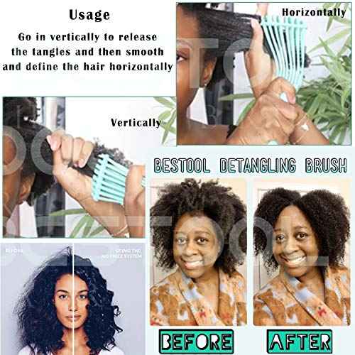 BESTOOL Detangling Brush for Black Natural Hair, Curly Hair Afro 3/4abc Texture - Faster and Easier Detangle Wet or Dry With No Pain (Green)